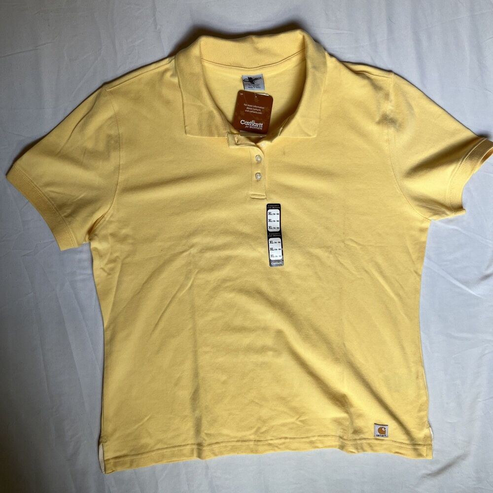 Brand New Carhartt Ladies Rugby Polo SS Button Stretch Top / Yellow / Size XL
